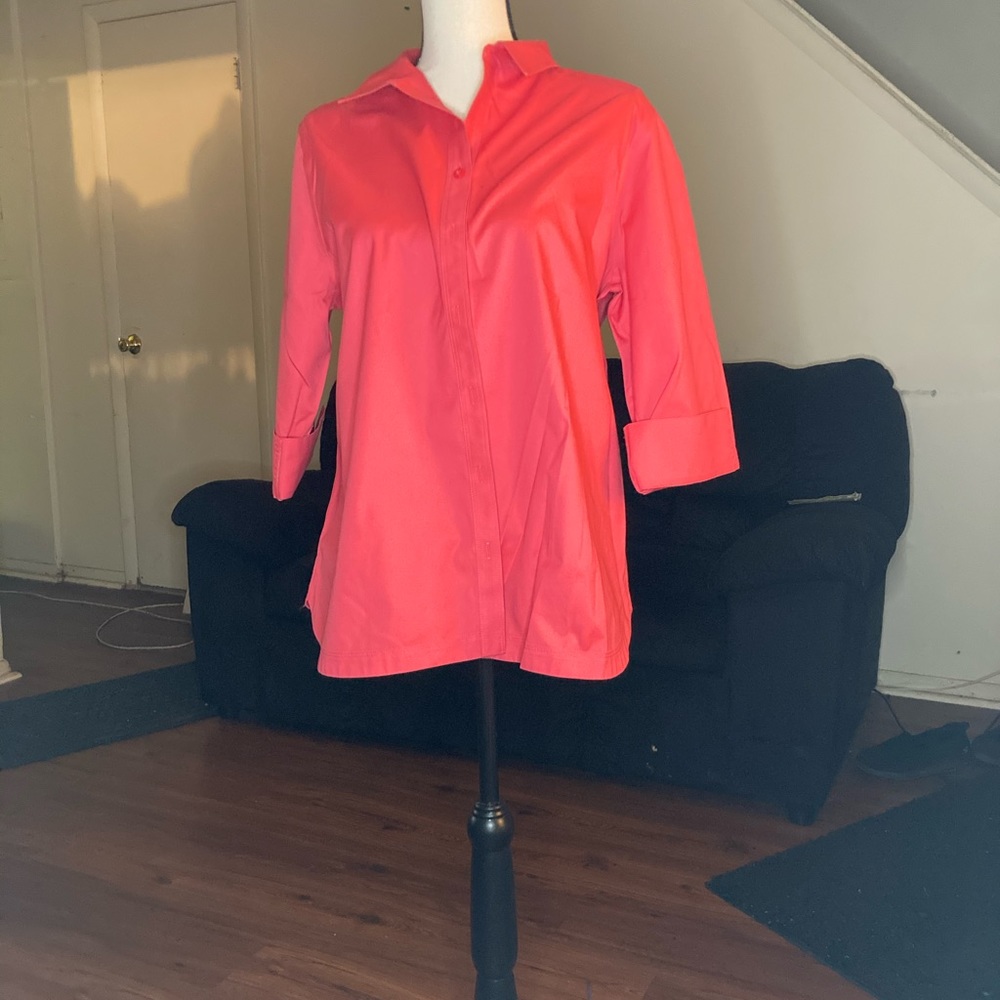 Chico’s Coral , Size 2 , No-Iron 3/4 sleeve Blouse